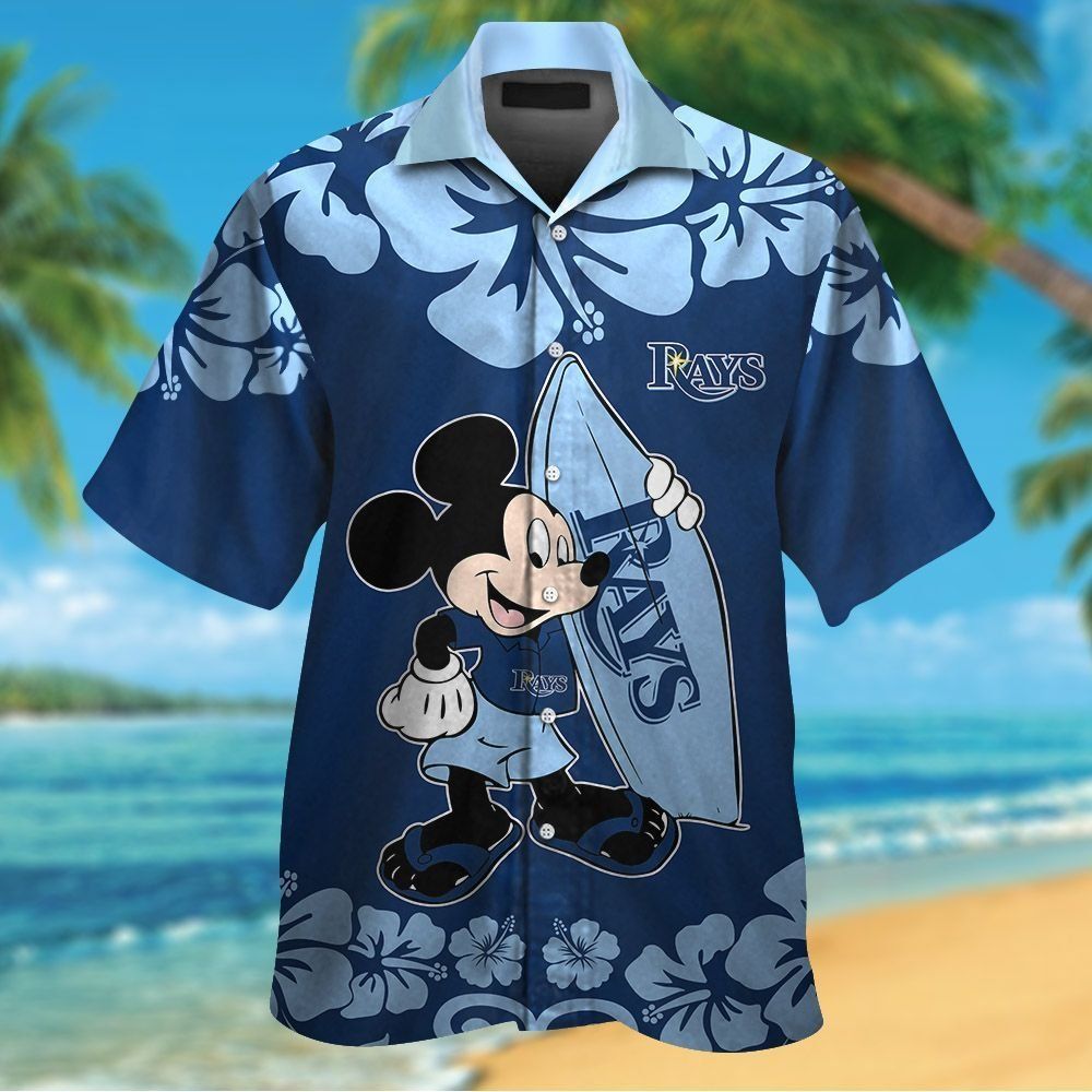 Tampa Bay Rays Mickey Mouse Short Sleeve Button Up Tropical Hawaiian Shirt