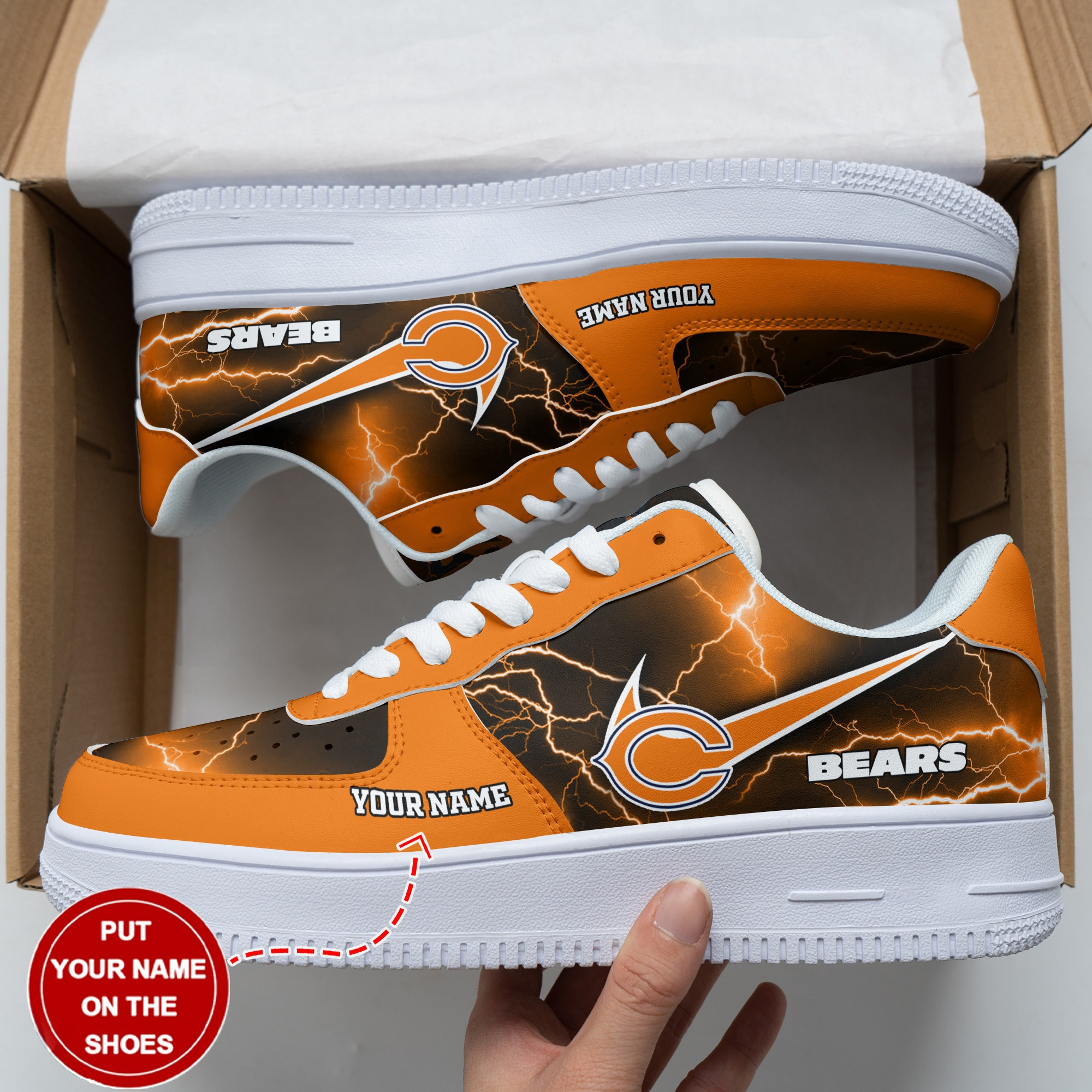 Chicago Bears Lightning Custom Name Air Force 1 Shoes Sneakers