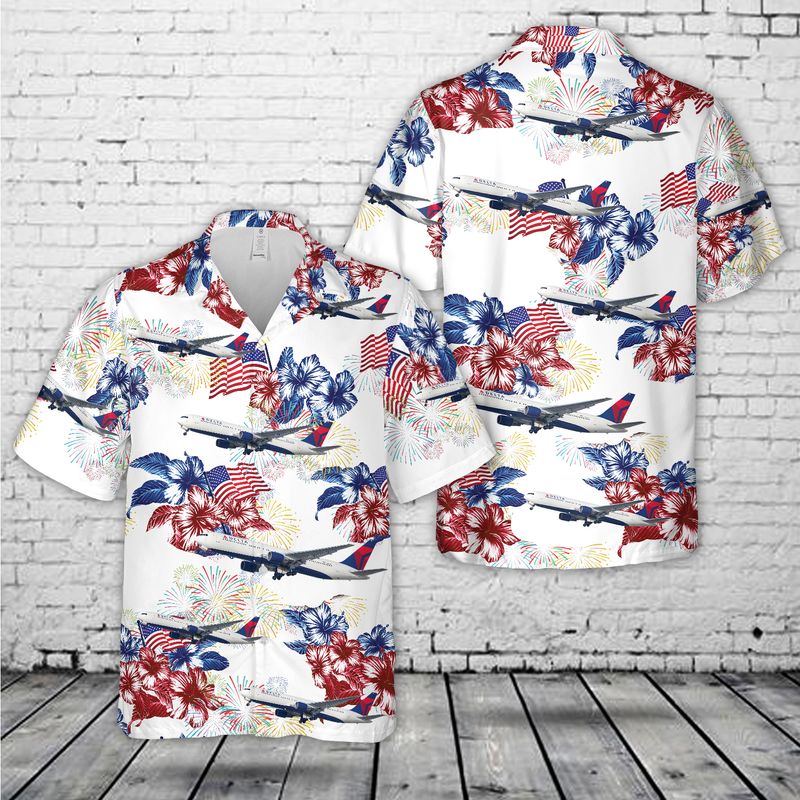 Delta Airlines 767 4Th Of July Hawaiian Shirt, Happy Independence Day Beach Hawaii Shirt