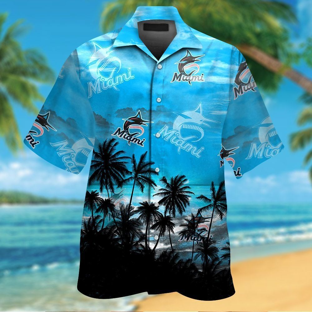 Miami Marlins Short Sleeve Button Up Tropical Hawaiian Shirt Ver02