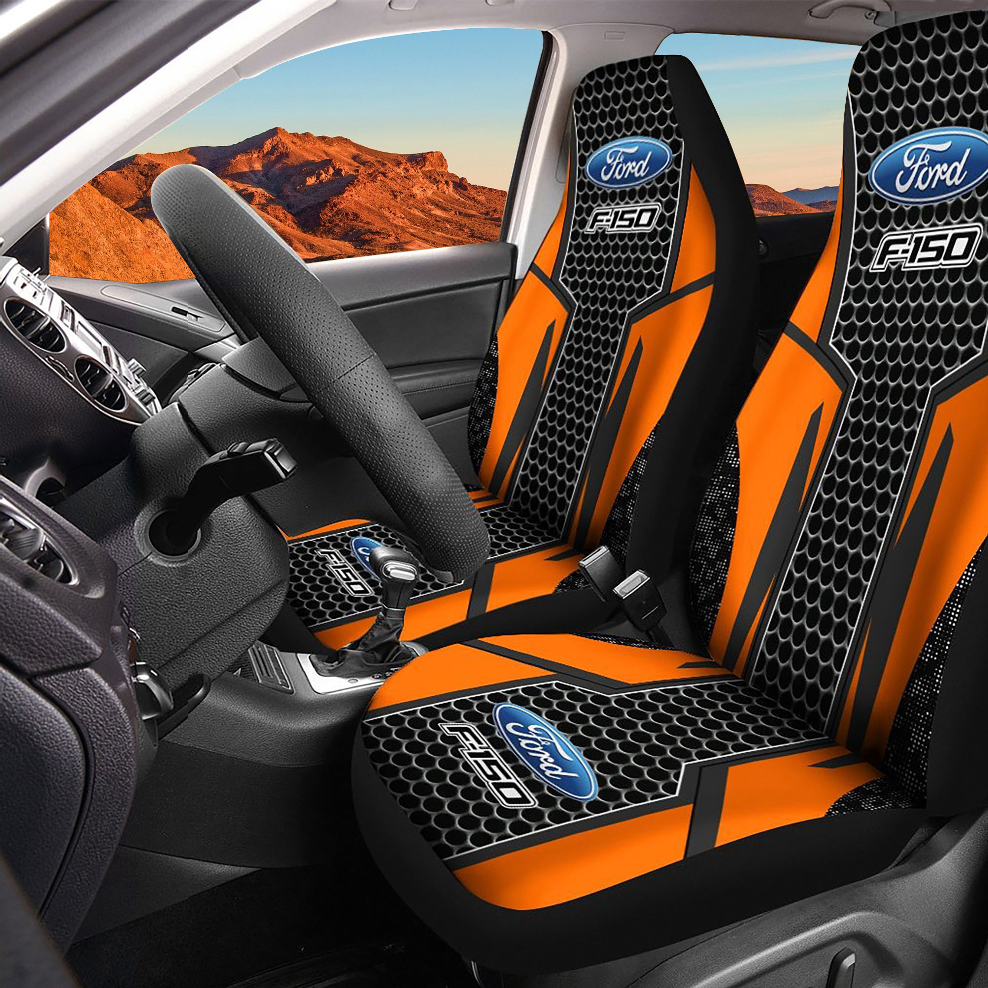 Ford F-150 Logo Car Seat Cover Set (Orange) CSC402