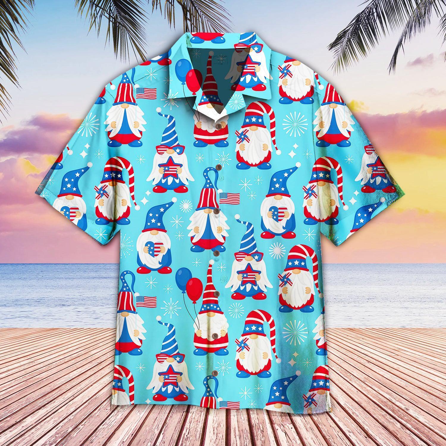 4Th Of July Cute Patriotic Usa Gnomes Hawaiian Shirt For Men, Gnomes Hawaii Beach Shirt