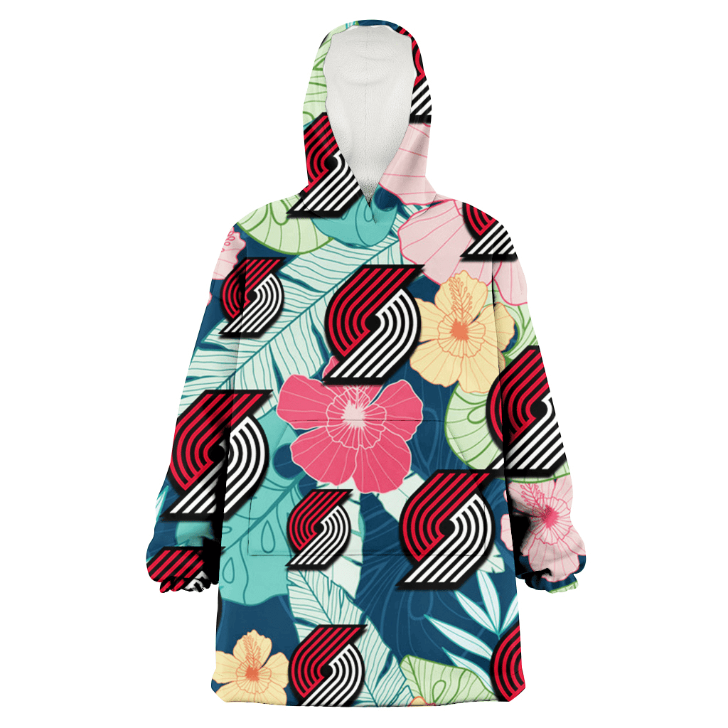 Portland Trail Blazers Colorful Sketch Hibiscus Dark Green Background 3D Printed Hoodie Blanket Snug Hoodie