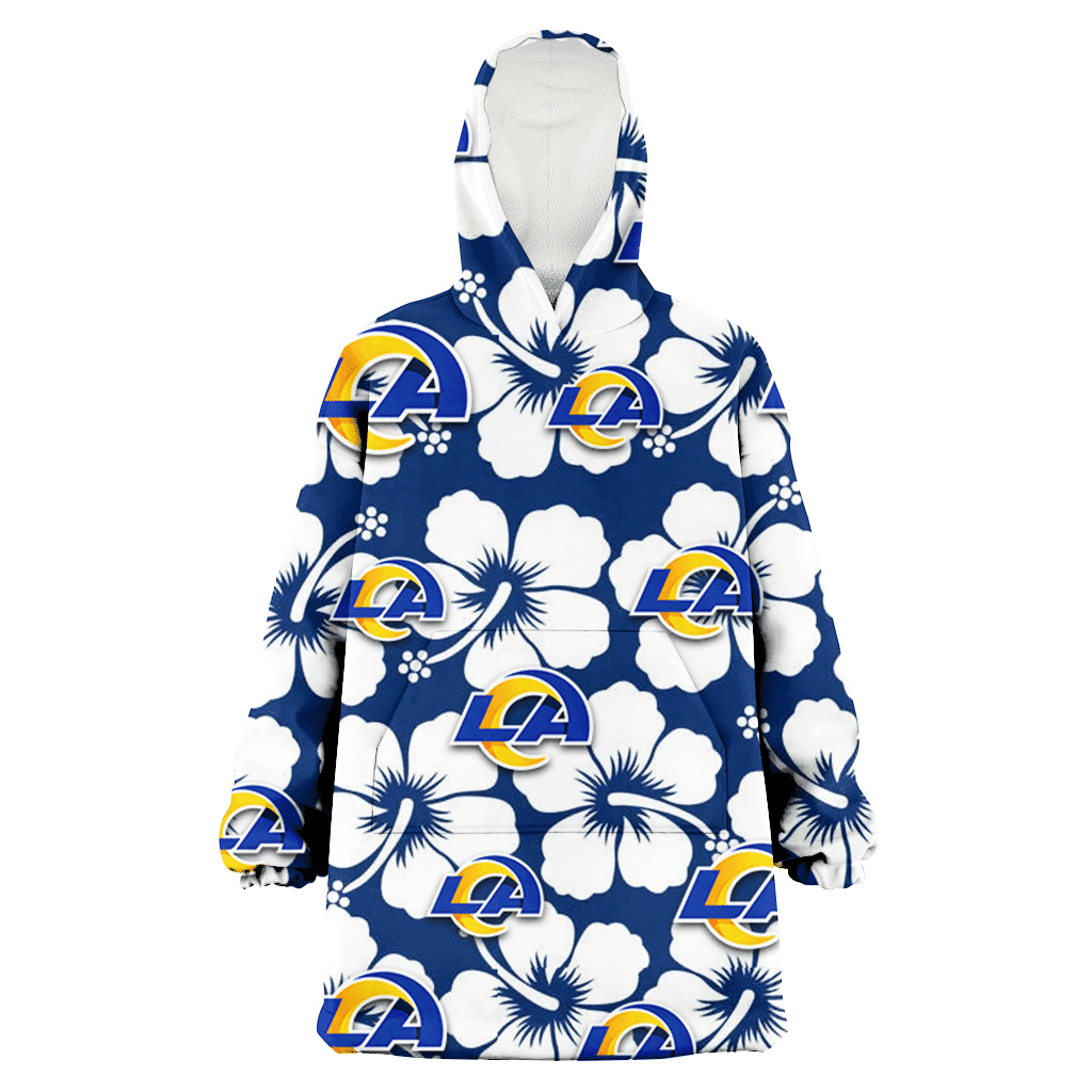 Los Angeles Rams Modern White Hibiscus Navy Background 3D Printed Hoodie Blanket Snug Hoodie