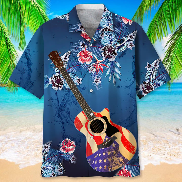 Guitar Usa Flag Nature Hawaiian Shirt For Men And Women, Guitar Player Shirt, Gift For Guitarist, Guitarist T-Shirt, Guitar Player Gift