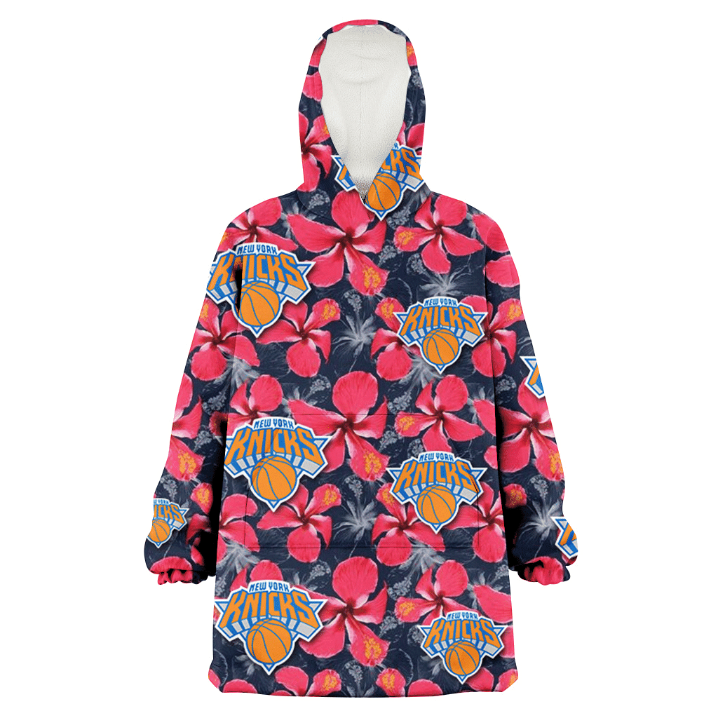 New York Knicks Red Hibiscus Dark Gray Background 3D Printed Hoodie Blanket Snug Hoodie