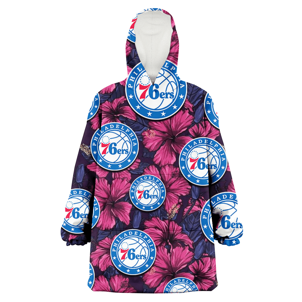 Philadelphia 76ers Violet Red Blue Leaf Black Background 3D Printed Hoodie Blanket Snug Hoodie