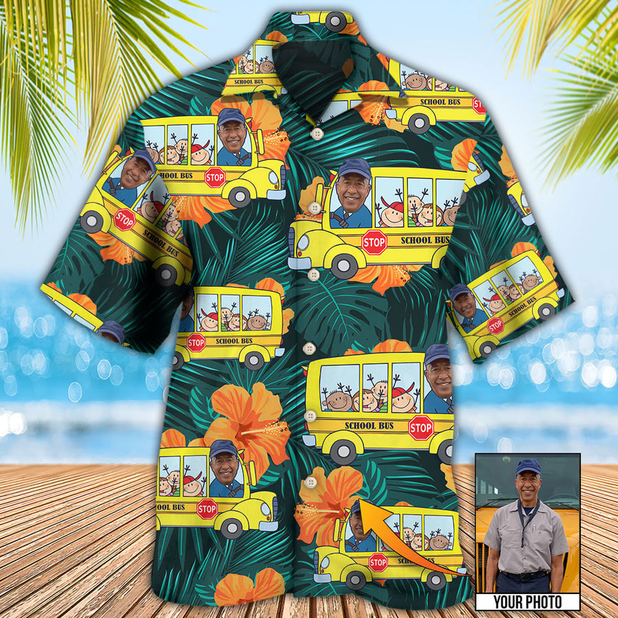 School Bus Driver Tropical Custom Photo – Hawaiian Shirt, Gift For Men, Idea Shirt For Bus Driver