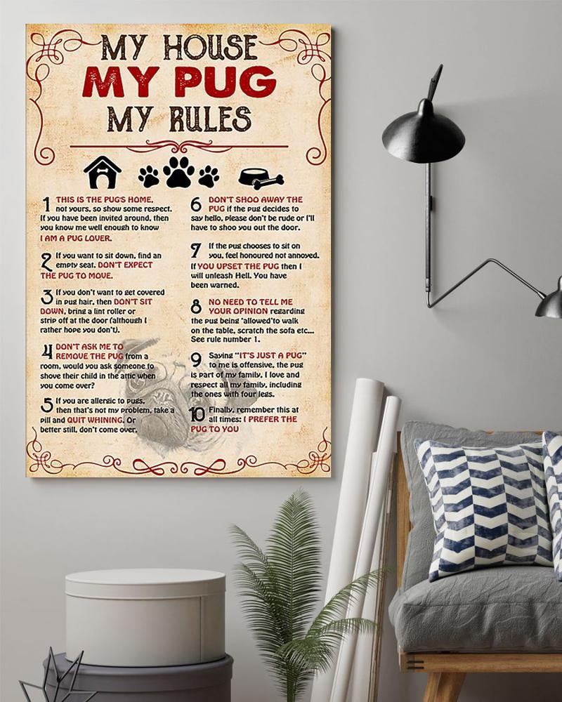 Pug Home Rule Poster Dog Pet Adopt Knowledge Poster