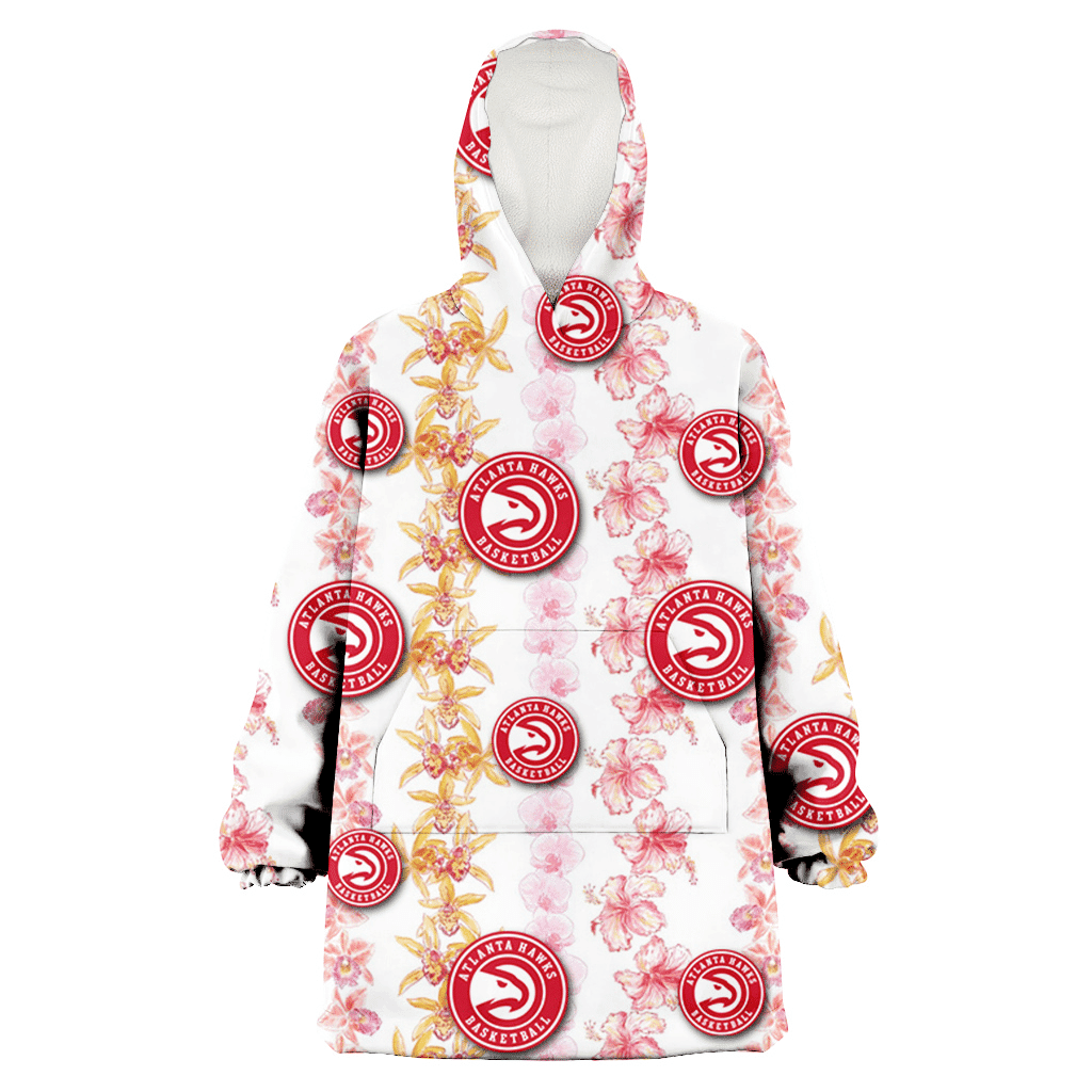 Atlanta Hawks Pink Hibiscus Yellow Pink Orchid White Background 3D Printed Hoodie Blanket Snug Hoodie