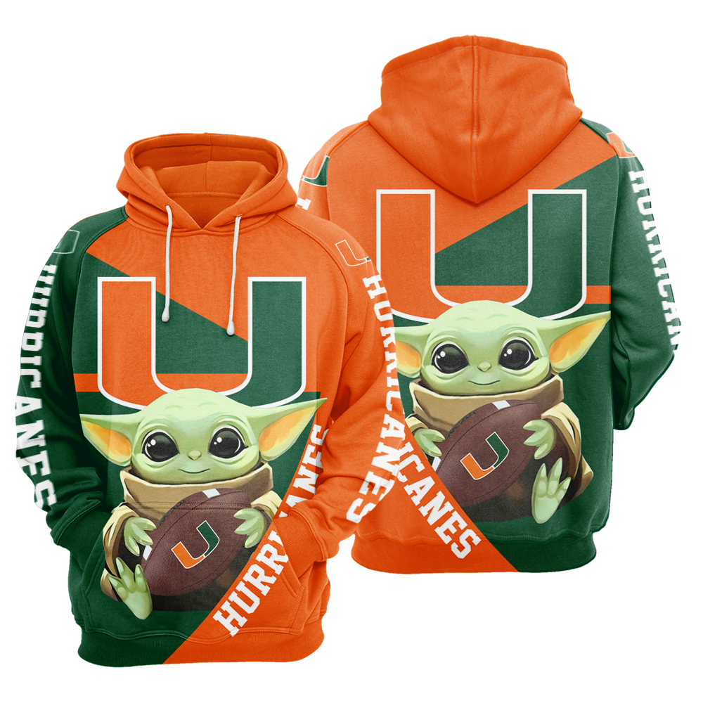 Miami Hurricanes Ncaa Yoda Yoda Starwars T3D Hoodie Sweatshirt Zip