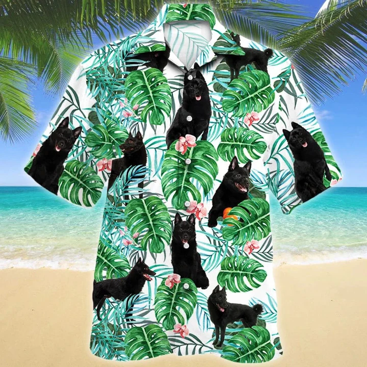 Cute Black Schipperke Dog Tropical Plant Hawaiian Shirt, Summer Aloha Hawaii Shirt For Men Women