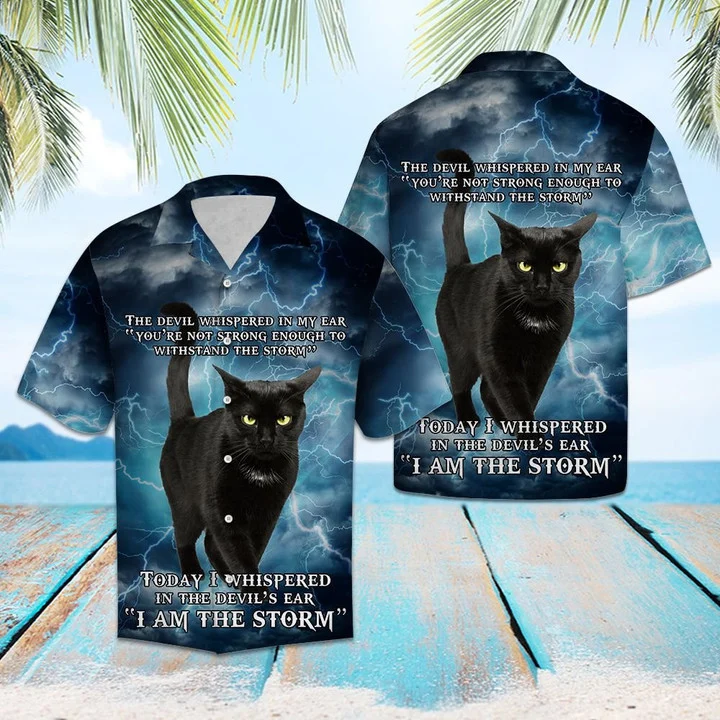 Black Cat I Am The Storm Pattern Hawaiian Shirt