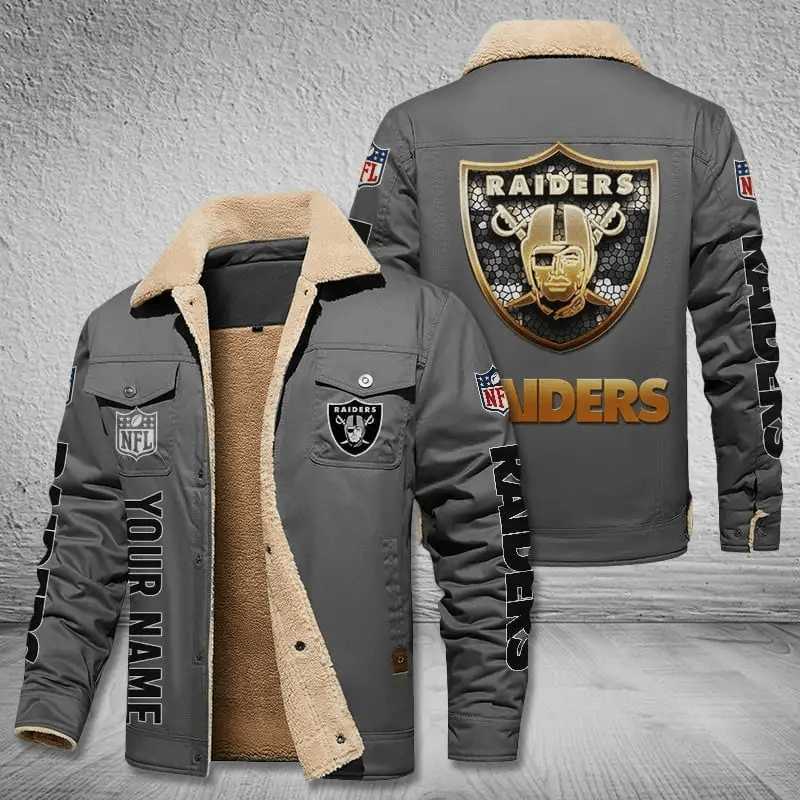 Las Vegas Raiders NFL Team Personalized Name Lap Grey Ver Stand Collar Jacket