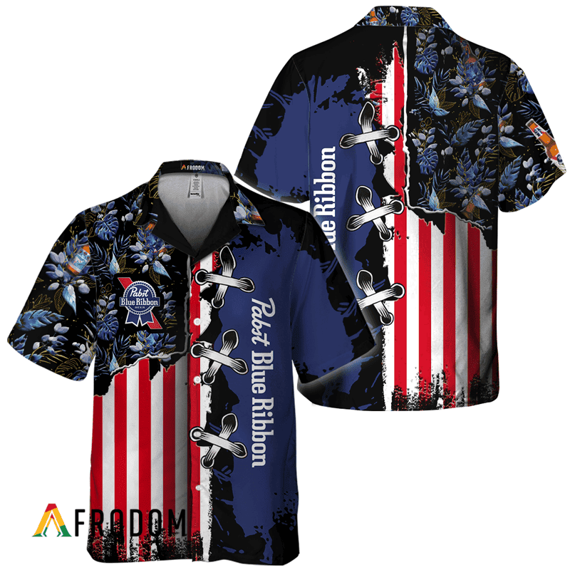 Vintage Tropical Flower Pabst Blue Ribbon Hawaiian Shirt