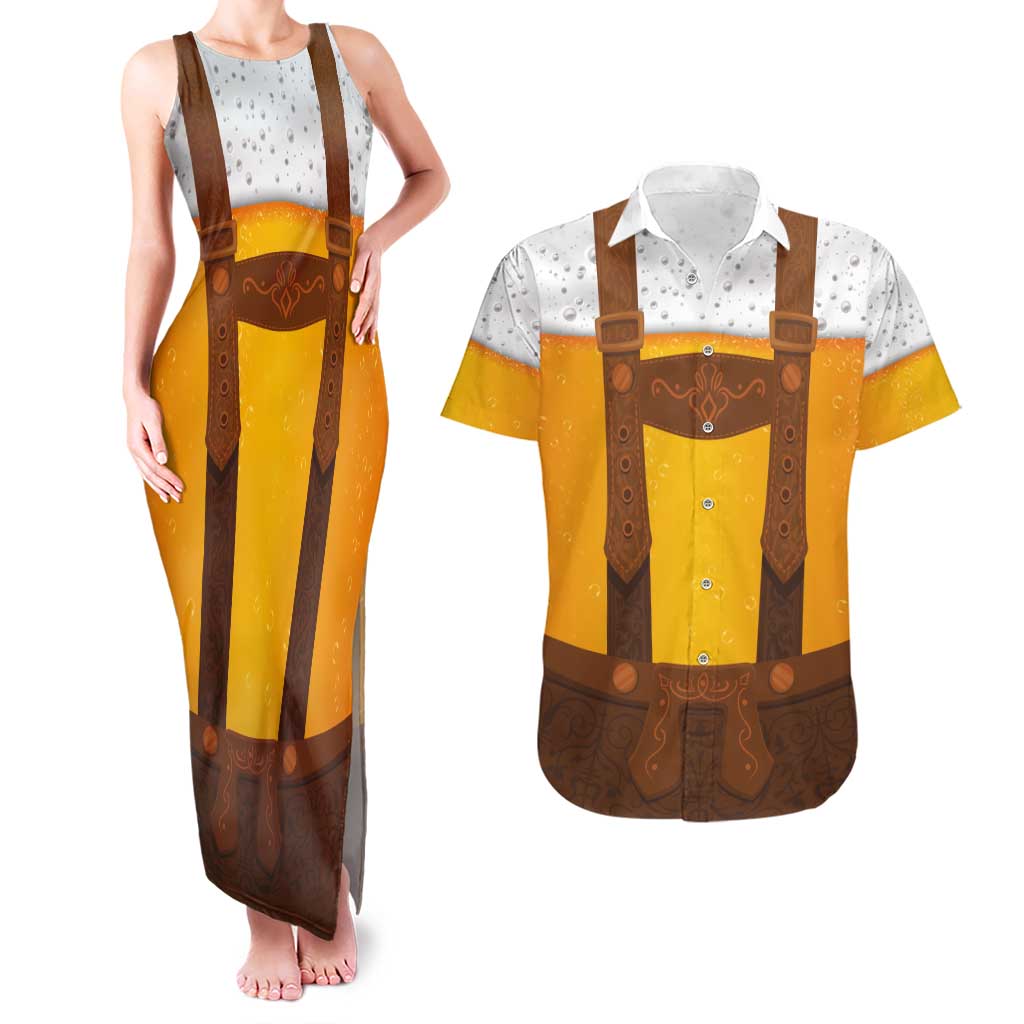 Protees - Graphic Tee - Traditional German Costume - Lederhosen Couples Matching Tank Maxi Dress And Hawaiian Shirt Oktoberfest Beer Head Funny Style Lt03