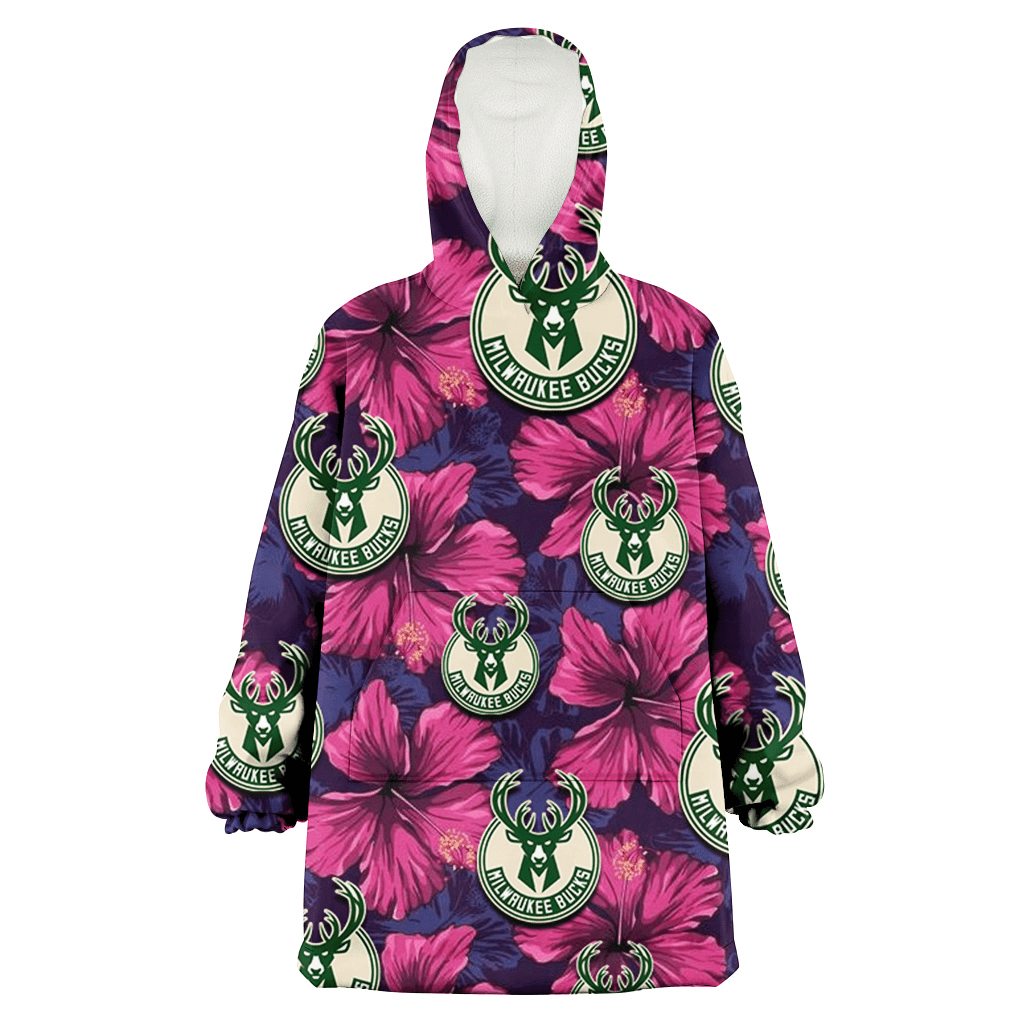 Milwaukee Bucks Plum Vilolet Hibiscus Dark Navy Leaf Black 3D Printed Hoodie Blanket Snug Hoodie