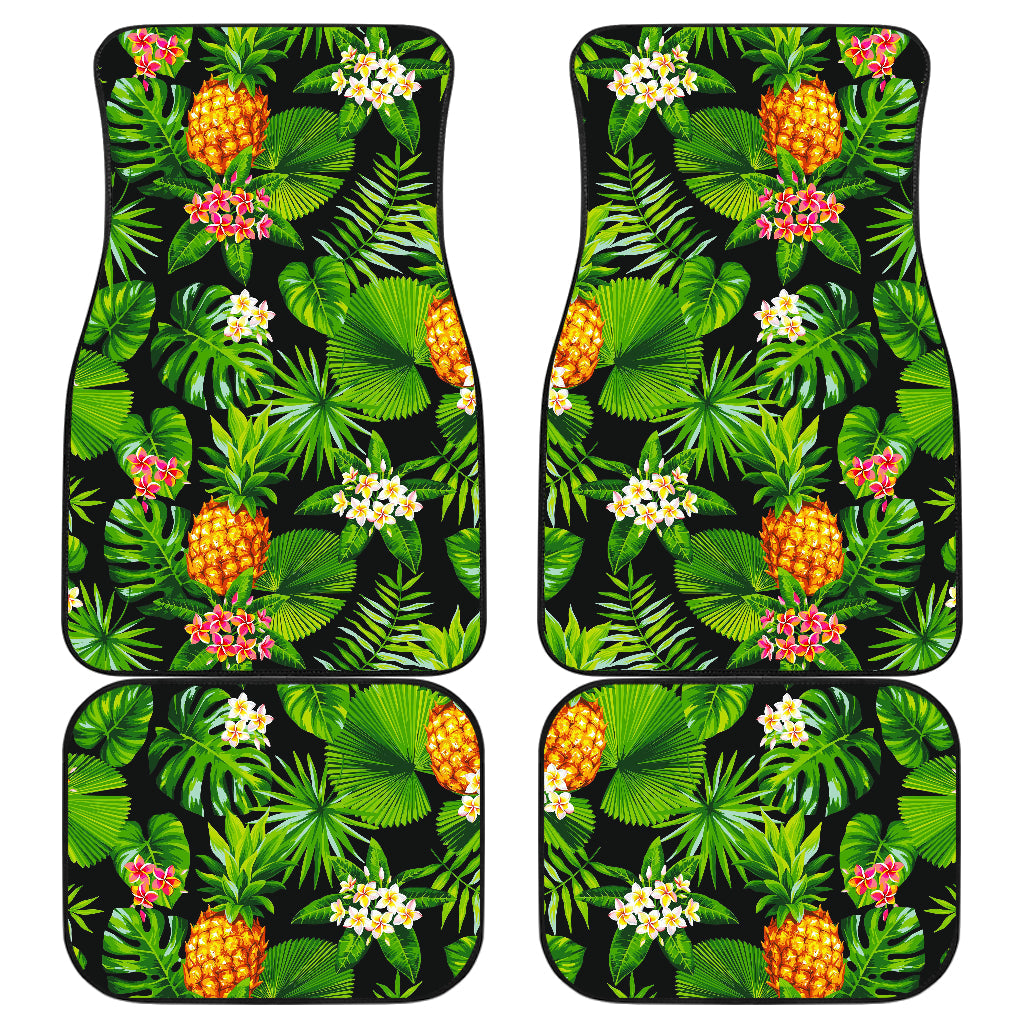 Black Hawaiian Pineapple Pattern Print Front And Back Car Floor Mats, Front Car Mat