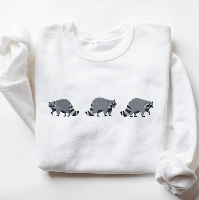 Embroidered Raccoon Sweatshirt, Racoon Shirt, Raccoons Embroidery, Cute Racoons Crewneck, Feral Animals, Raccoon Lover Gift, Pullover Crew