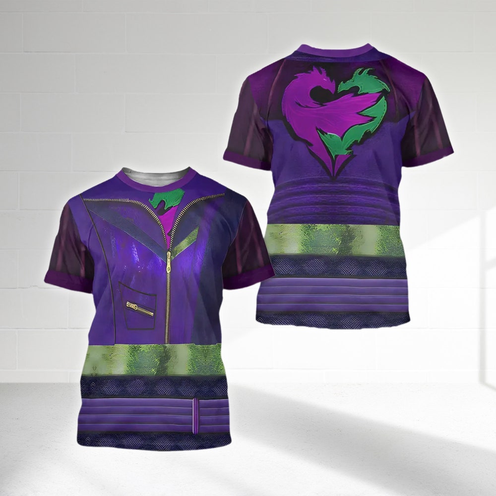 Shirthome  Mal Costume T-Shirt, Mal Purple and Green All Over Print Shirt, Descendants Character Cosplay Costume Tee, Halloween Cosplay 3D T-Shirt