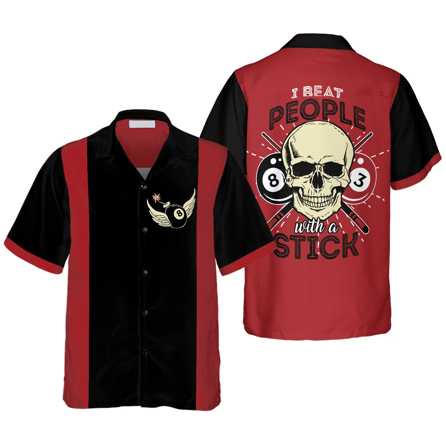 8 Ball Billiard I Beat People With A Stick Hawaiian Shirt, Skull Billiard Hawaiian Shirt