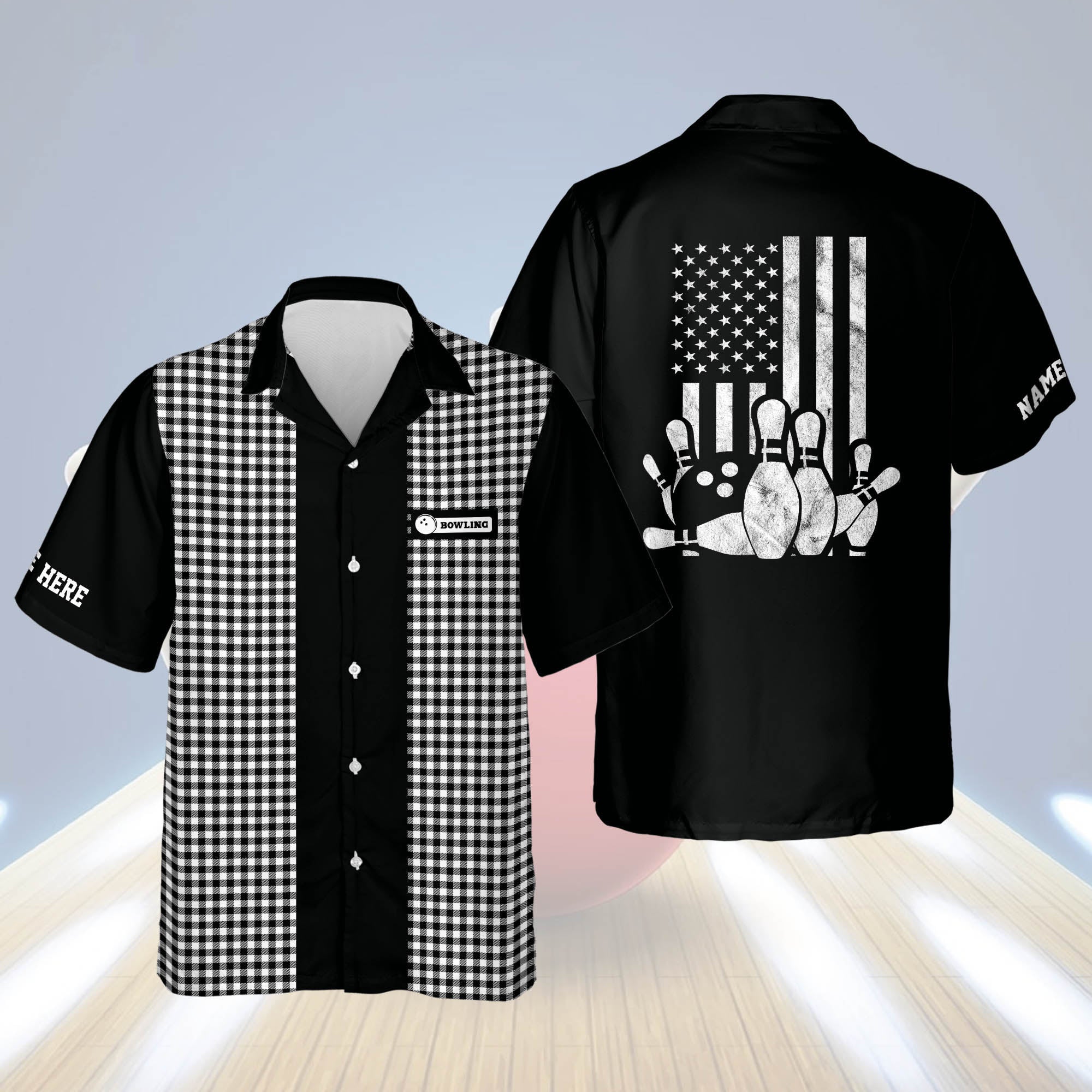 Custom Usa Flag Patriotic Hawaiian Bowling Shirts, Bowling Hawaiian Shirt For Men, Bowling Team Shirt