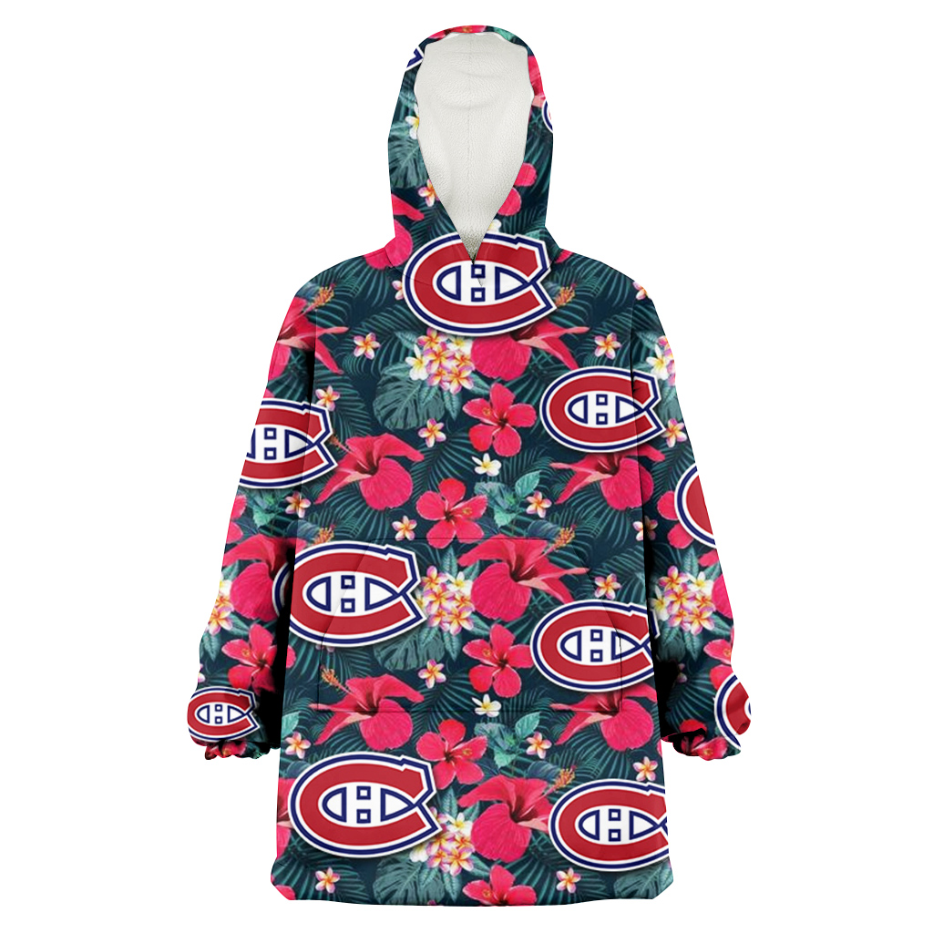 Montreal Canadiens Tiny Red Hibiscus White Porcelain Flower Black Background 3D Printed Hoodie Blanket Snug Hoodie