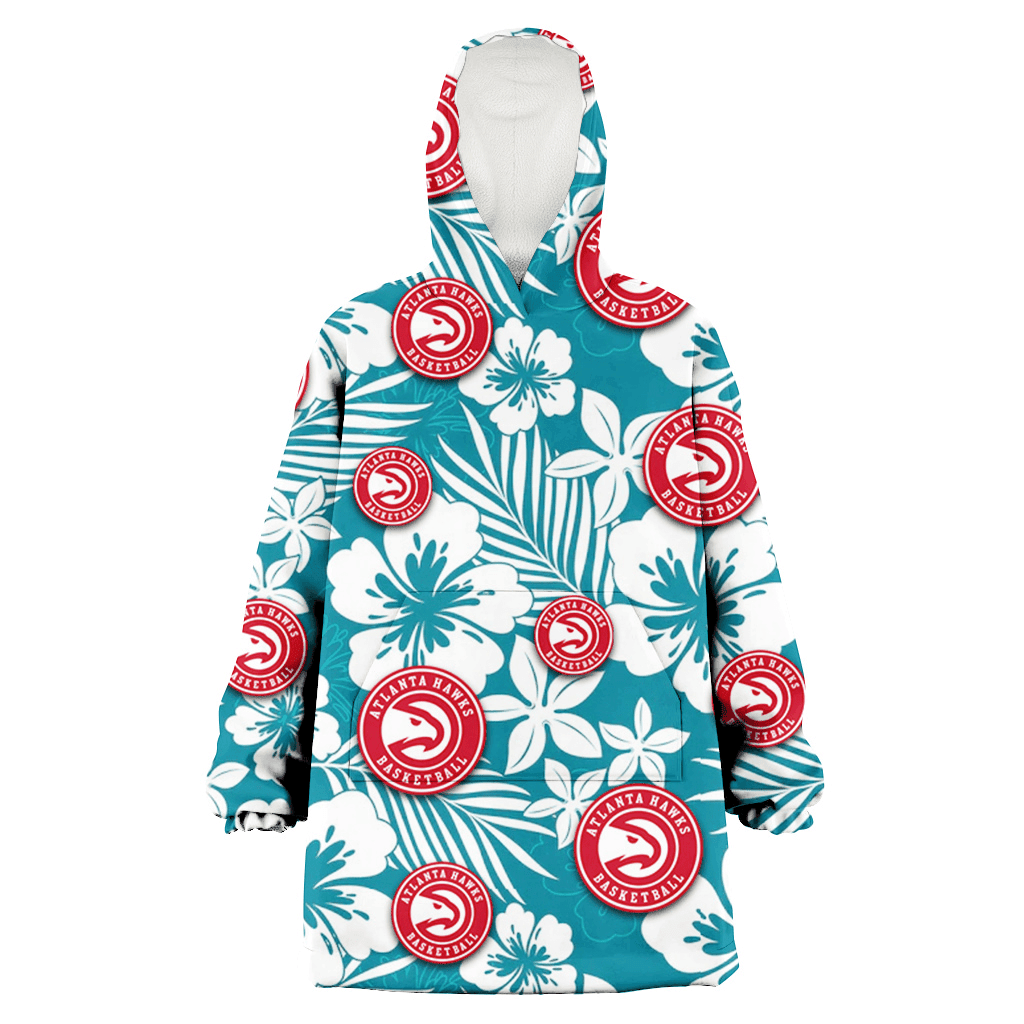 Atlanta Hawks White Hibiscus White Porcelain Flower Light Green Background 3D Printed Hoodie Blanket Snug Hoodie