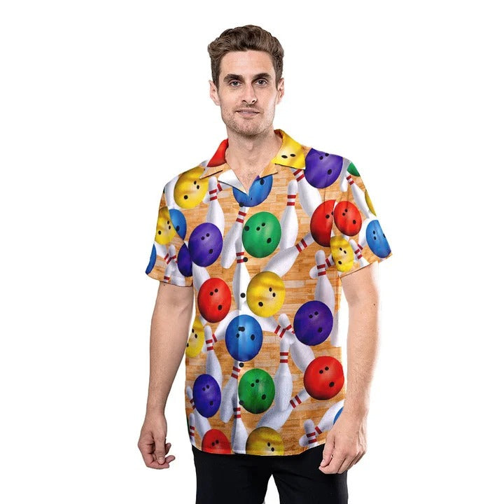 Colorful Strike Bowling Pin Hawaiian Shirt, Men Bowling Hawaii Shirt