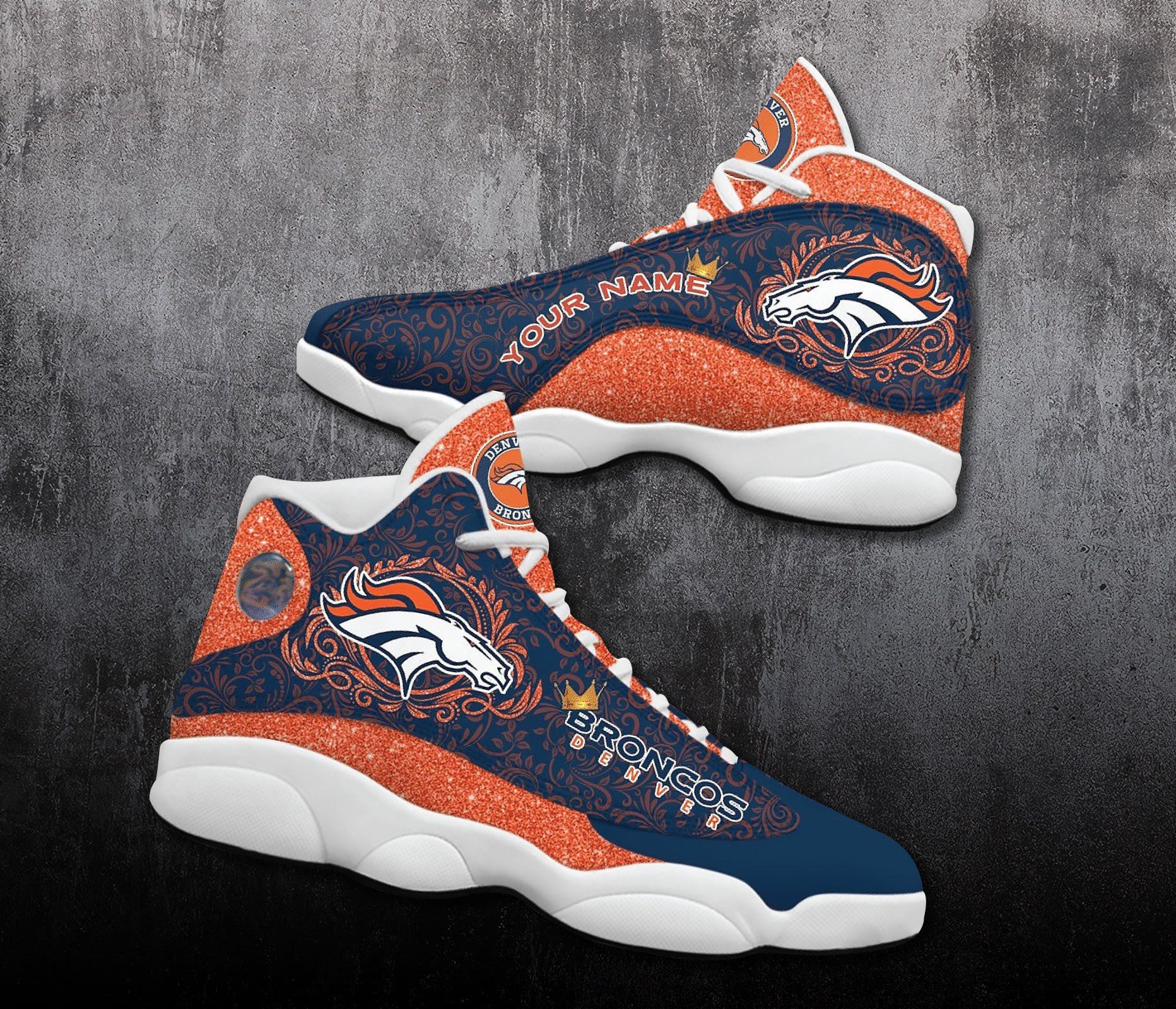 Personalized Denver Broncos Glitter Air Jordan 13 Shoes JD13 V2977