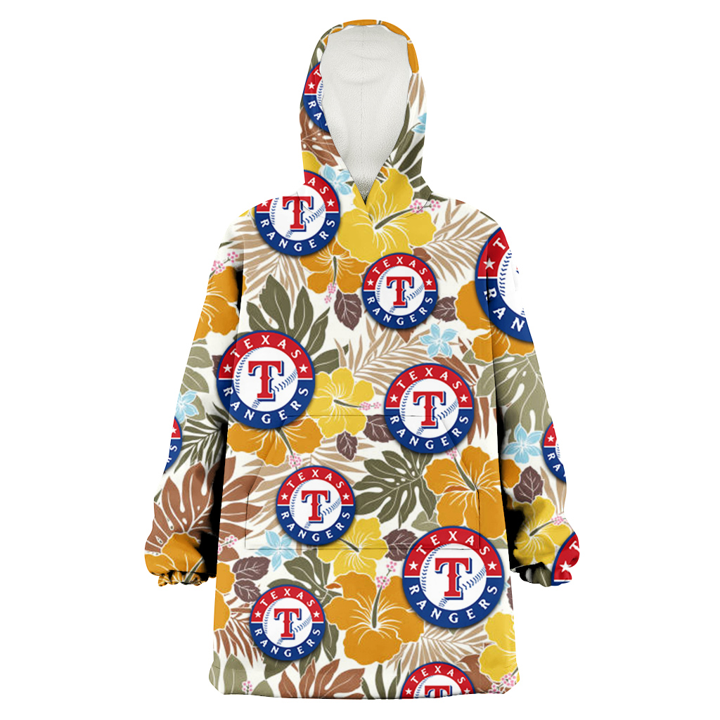 Texas Rangers Brown Yellow Hibiscus White Background 3D Printed Hoodie Blanket Snug Hoodie