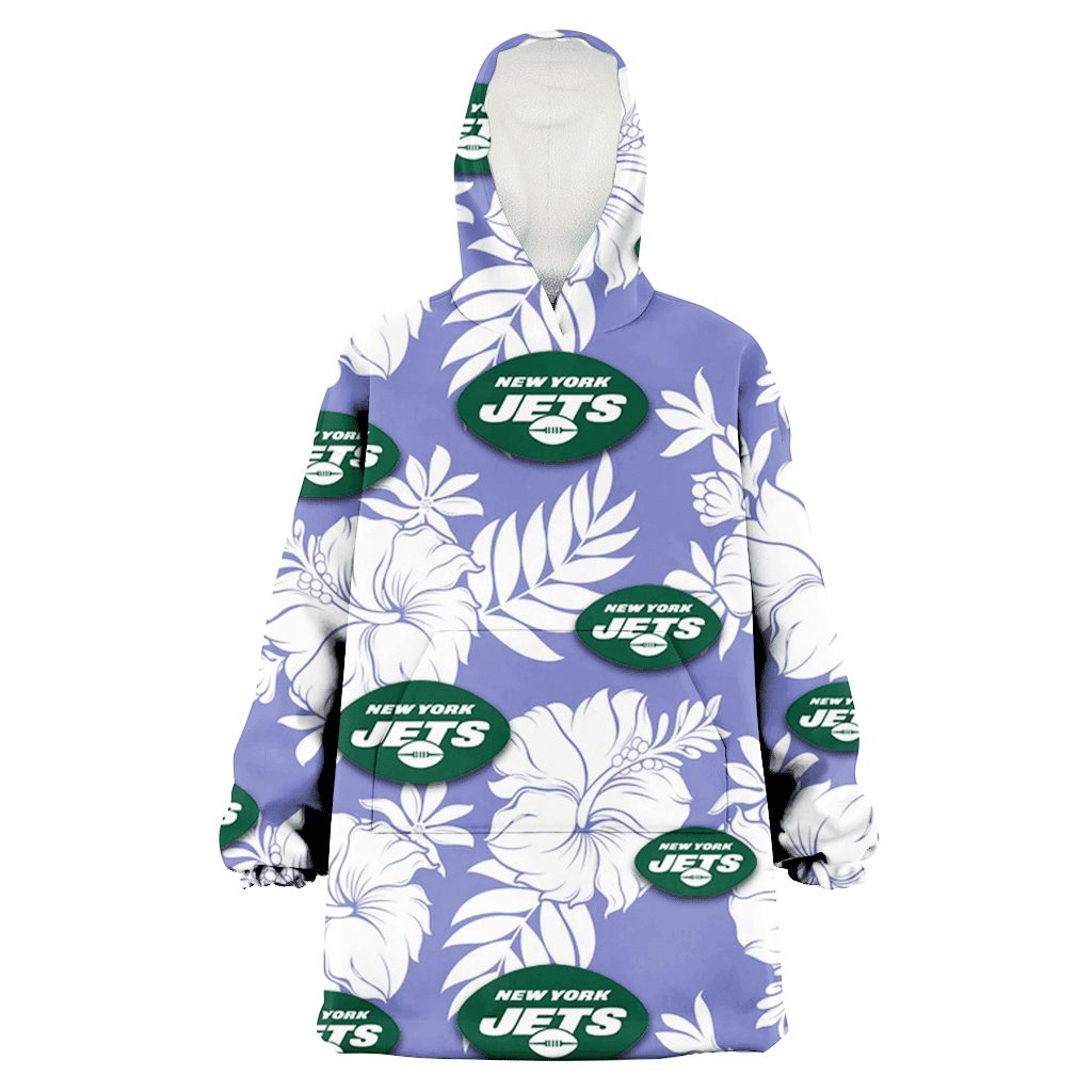 New York Jets White Hibiscus Light Purple Background 3D Printed Hoodie Blanket Snug Hoodie