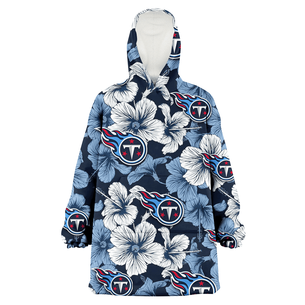 Tennessee Titans White And Blue Hibiscus Dark Blue Background 3D Printed Hoodie Blanket Snug Hoodie