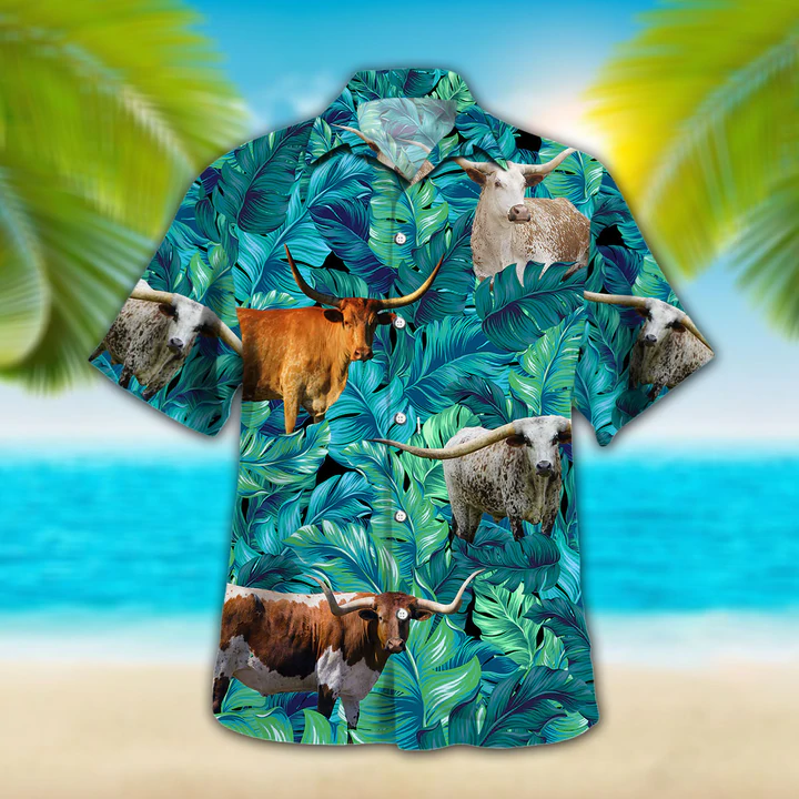 Cow Hawaiian Shirt, Tx-Longhorn Cattle Lovers Hawaiian Shirt, Summer Short Sleeve Hawaiian Aloha Shirt For Men, Women