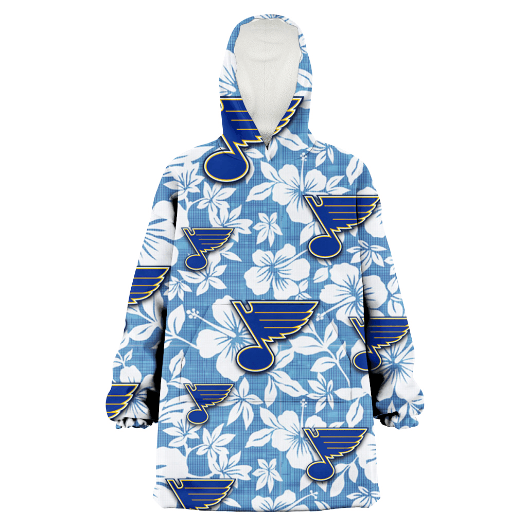 St. Louis Blues White Hibiscus Light Blue Texture Background 3D Printed Hoodie Blanket Snug Hoodie