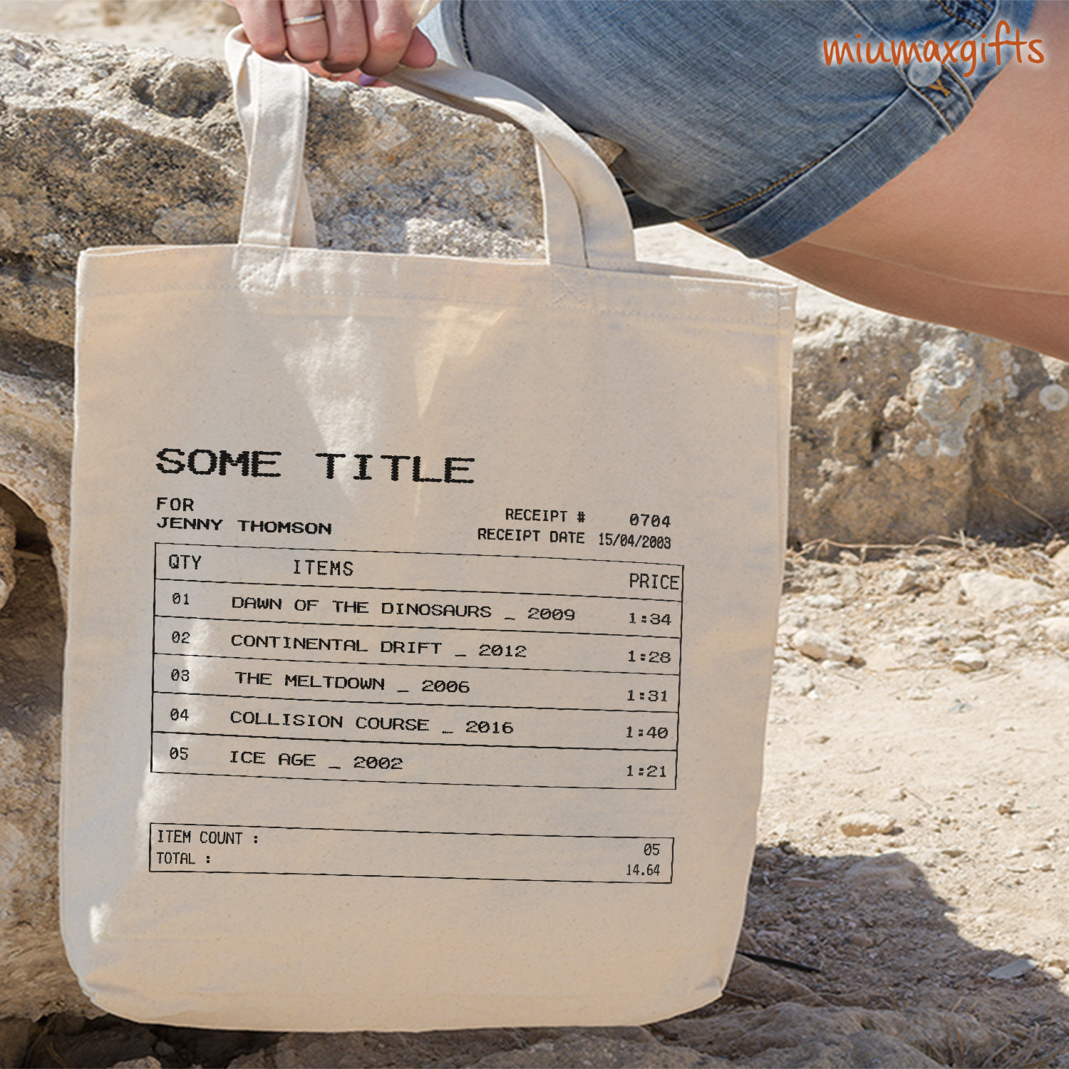 Custom Film Series Receipt Tote Bag, Customizable Film List Tote Bag, Favorite Film Tote Bag, Personalized Film Name Canvas Tote Bag