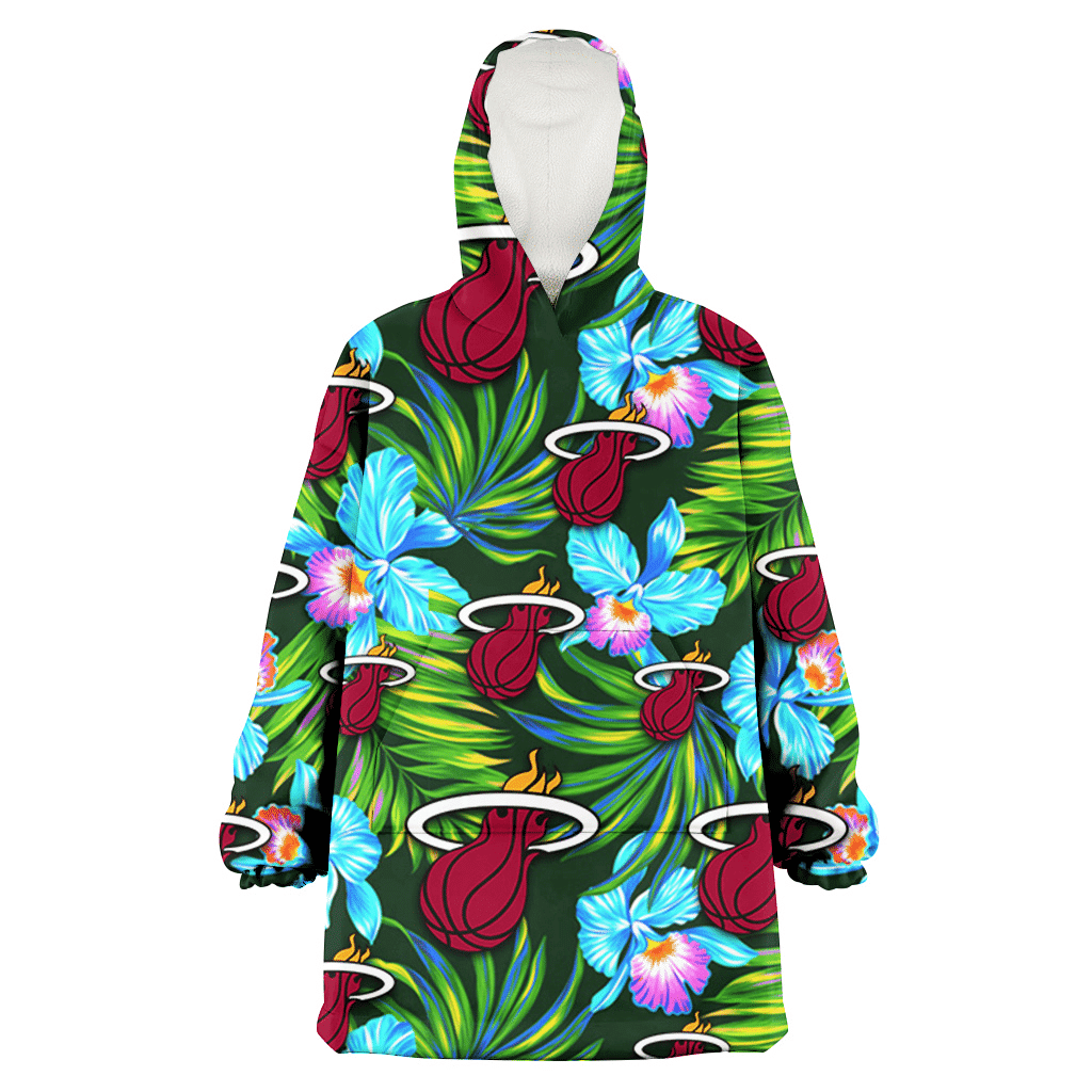 Miami Heat Electro Color Hibiscus Black Background 3D Printed Hoodie Blanket Snug Hoodie