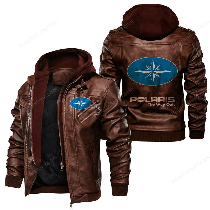 TKLJ Polaris Industries Zip Leather Jacket With Hood