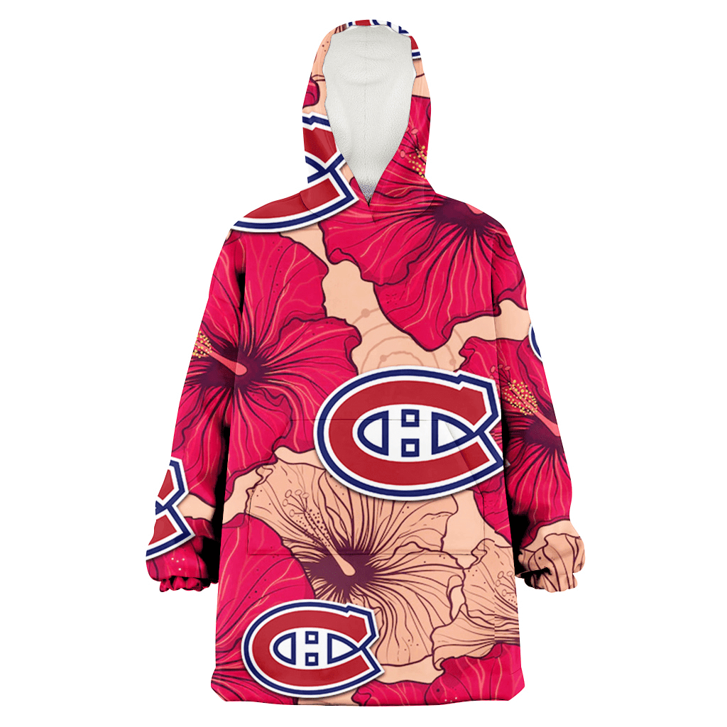 Montreal Canadiens Red Beige Hibiscus Beige Background 3D Printed Hoodie Blanket Snug Hoodie