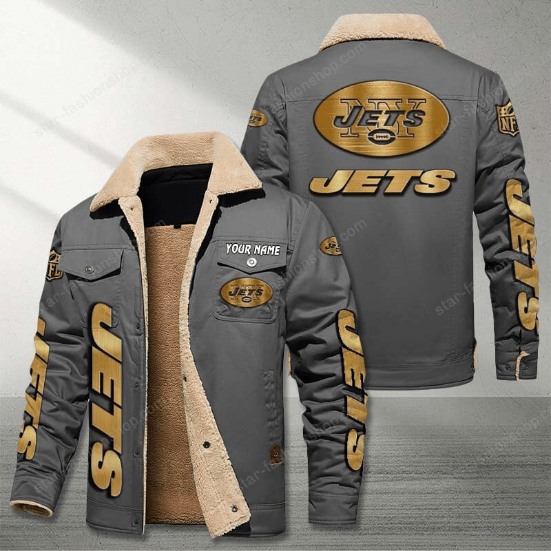 New York Jets Gray Custom Name Stand Collar Jacket