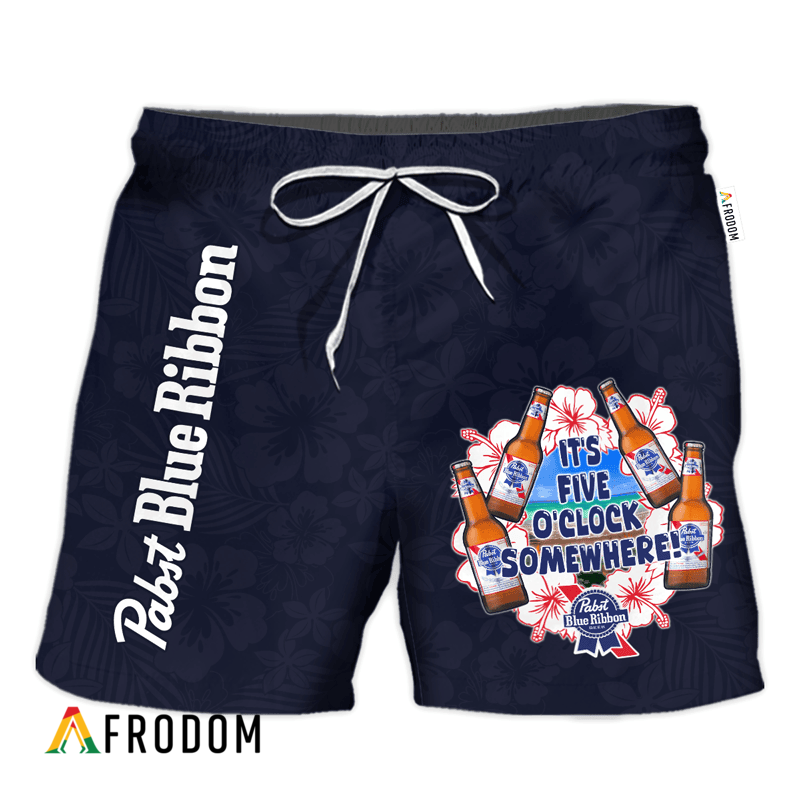 It’S Five O’Clock Somewhere Pabst Blue Ribbon Hawaiian Shorts