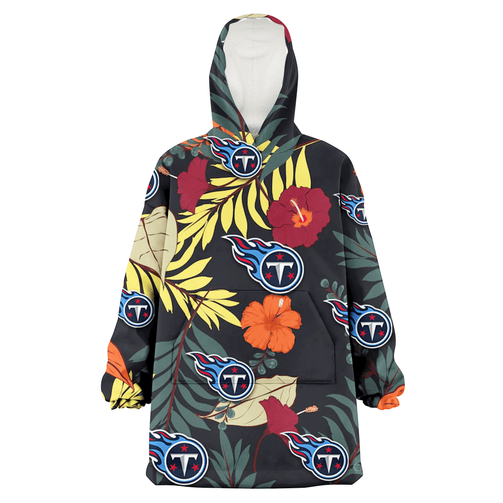 Tennessee Titans Red And Orange Hibiscus Black Background 3D Printed Hoodie Blanket Snug Hoodie