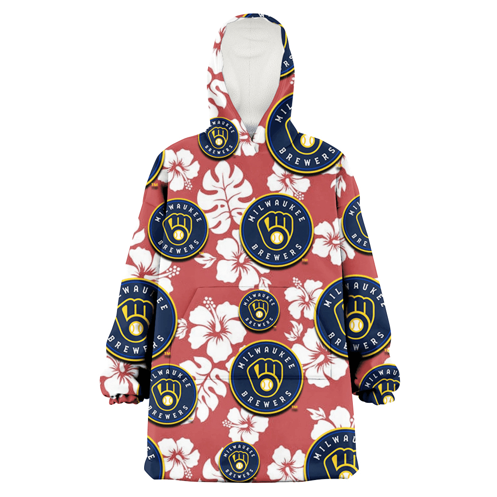 Milwaukee Brewers White Hibiscus Indian Red Background 3D Printed Hoodie Blanket Snug Hoodie