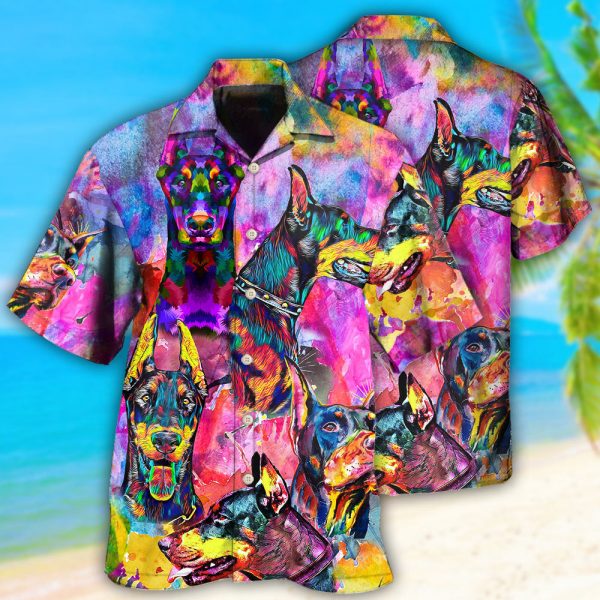 Doberman Colorful Dog Hawaiian Shirt Shorts Set Summer Beach Clothing Clothes Outfit For Men Ht