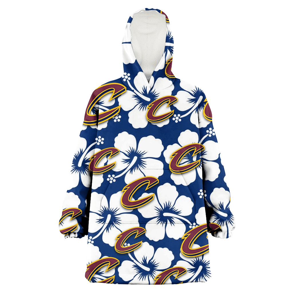 Cleveland Cavaliers Modern White Hibiscus Navy Background 3D Printed Hoodie Blanket Snug Hoodie