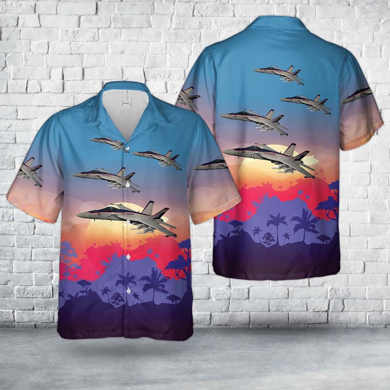 Us Navy F/A-18E Super Hornet Of Strike Fighter Squadron 137 (Vfa-137) “Kestrels” Hawaiian Shirt