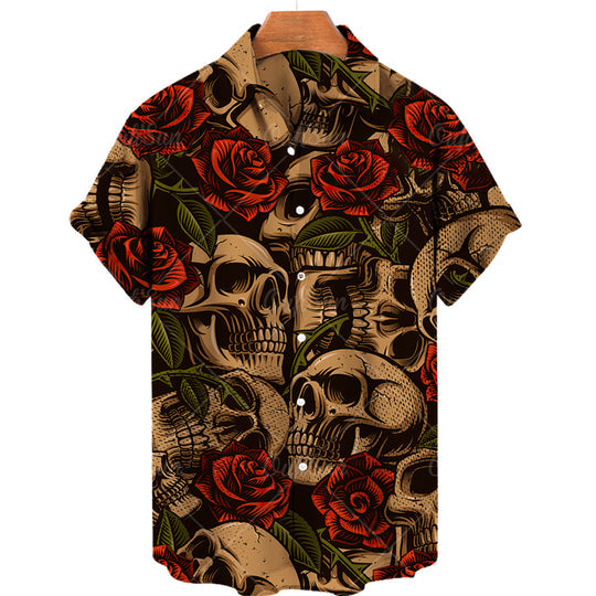 Skull And Rose Hawaiian Shirt,  Hawaii Shirt For Men, Gift For Skull Lovers