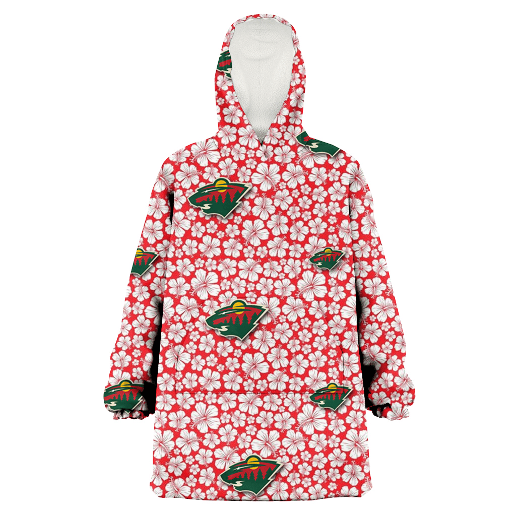 Minnesota Wild Tiny White Hibiscus Pattern Red Background 3D Printed Hoodie Blanket Snug Hoodie