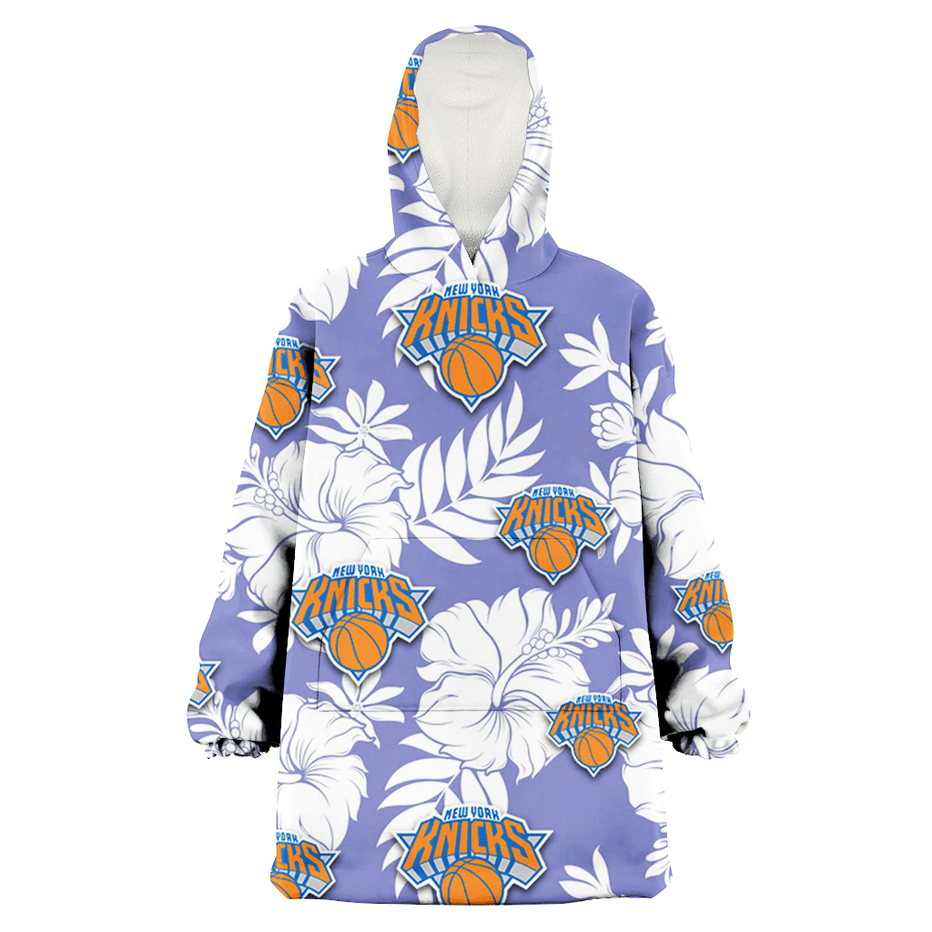 New York Knicks White Hibiscus Light Purple Background 3D Printed Hoodie Blanket Snug Hoodie