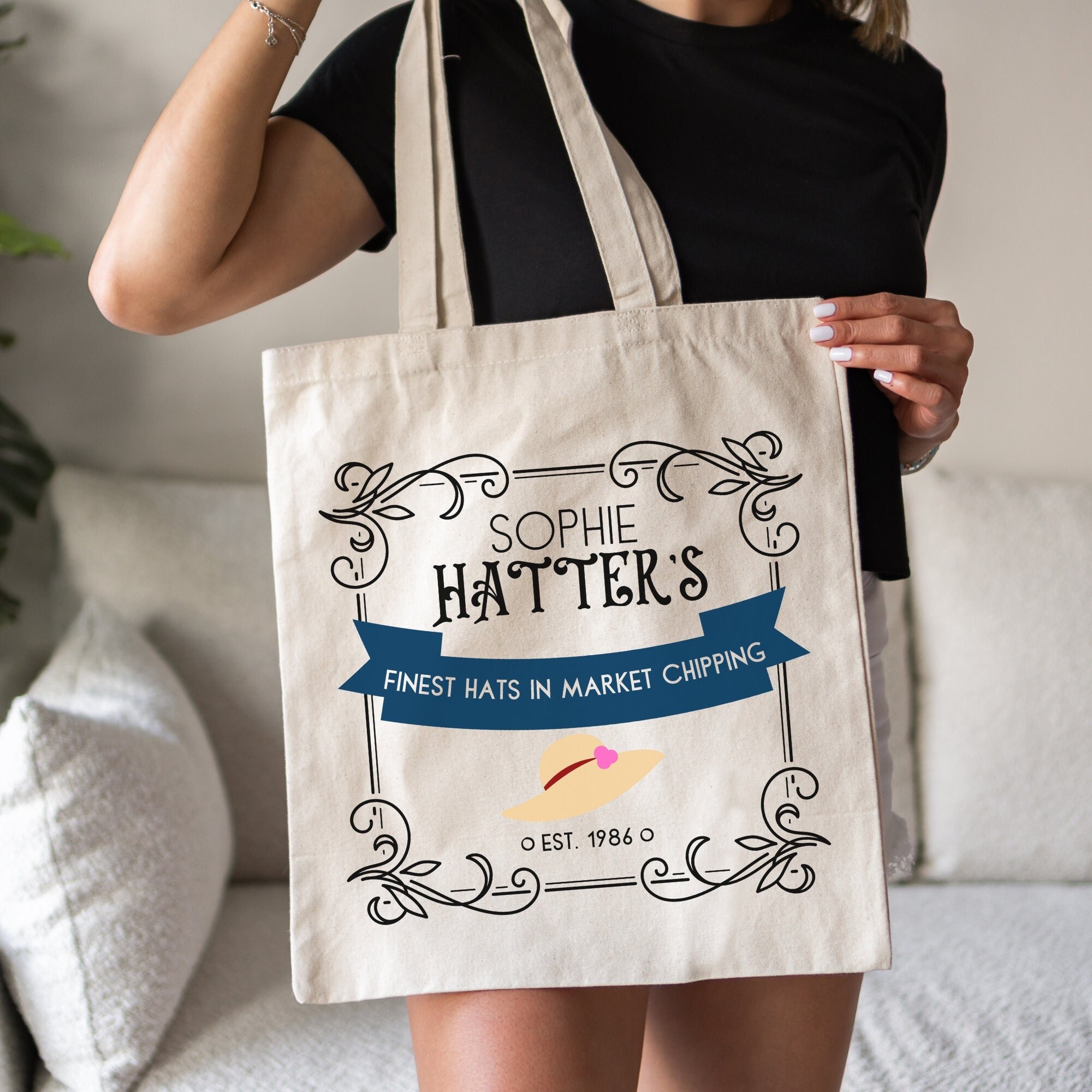 Howl’s Moving Castle Inspired Sophie Hatter’s “Finest Hats in Market Chipping” Tote Bag